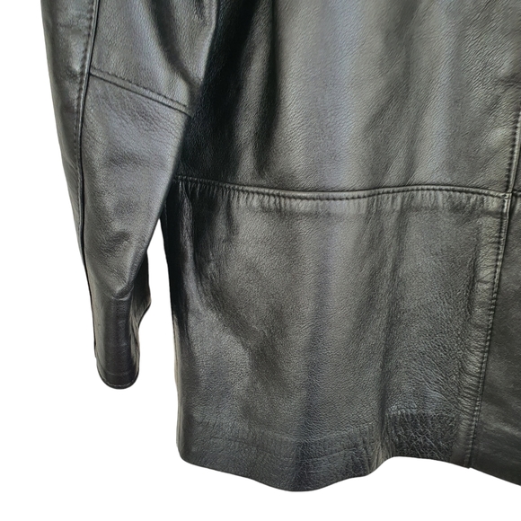 Vera Pelle Stellato Vintage Black Leather Jacket Size 48 Medium Single Breasted - Picture 6 of 14